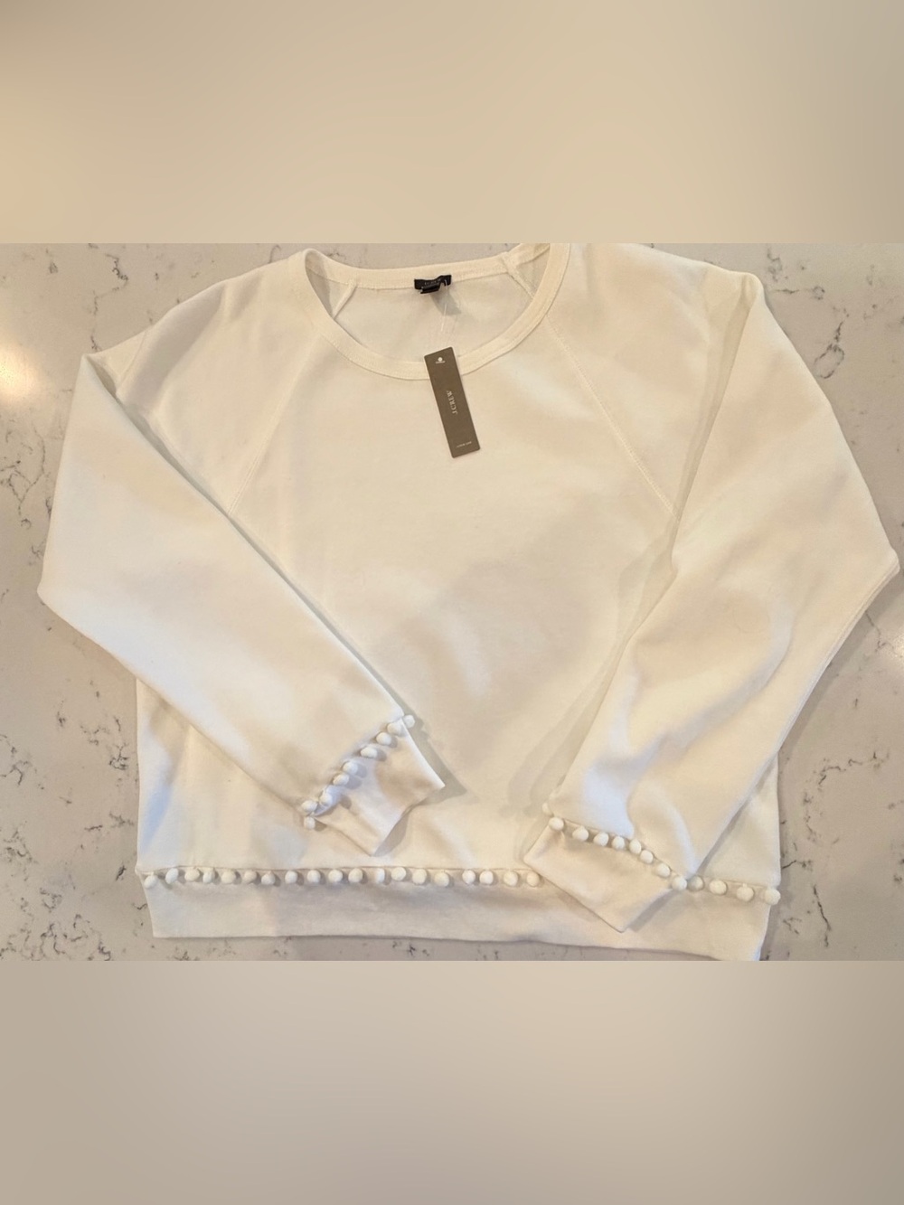 J.Crew White Pom Pom Trim Sweatshirt XL New With Tags NWT